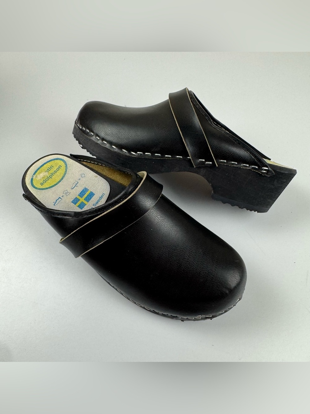 Moheda Toffeln Clogs Women’s 36 / US 5.5 Black Leather Sweden Wood Slip On Mules